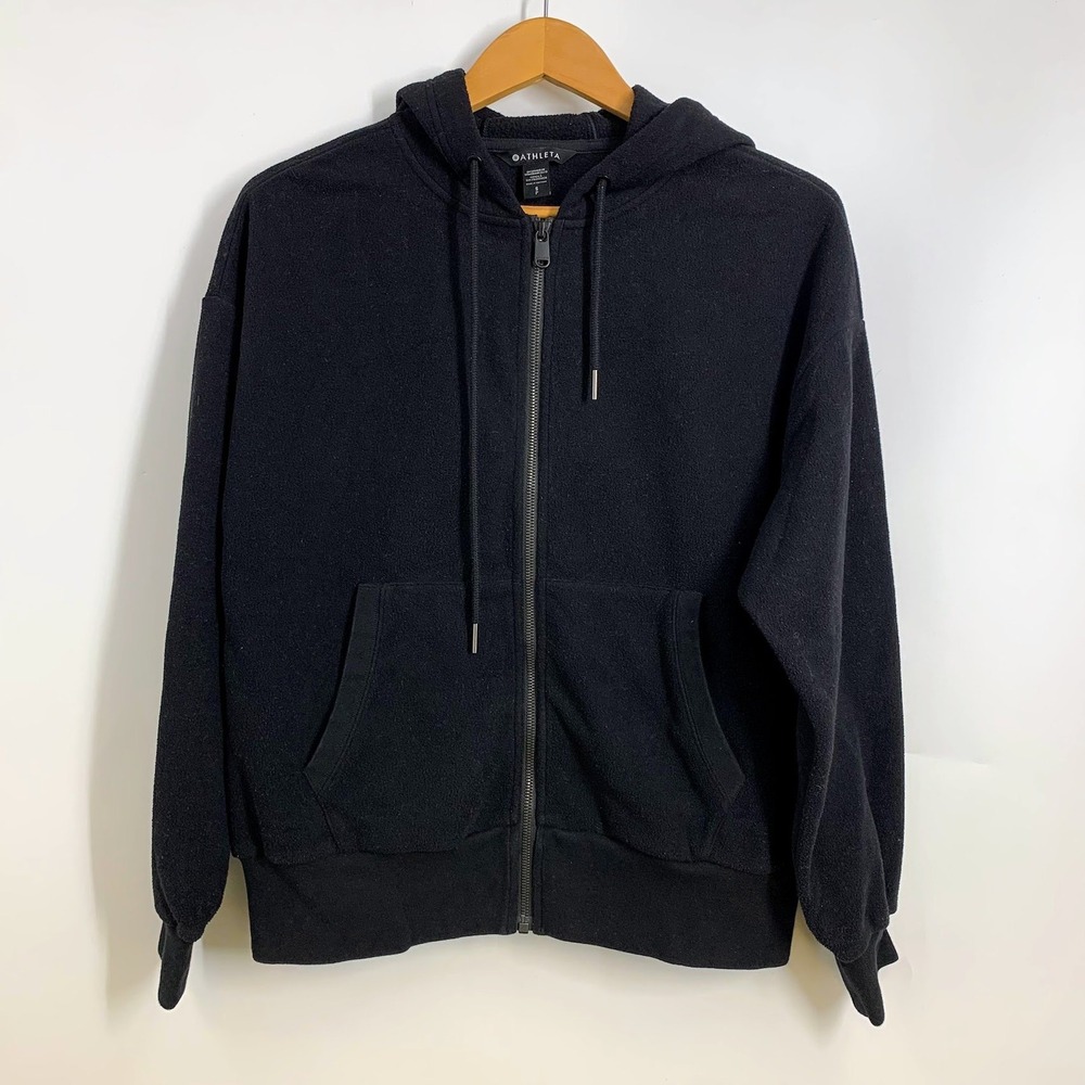 Athleta Black Balance Microfleece Full Zip Hoodie Sweatshirt Women's Size S